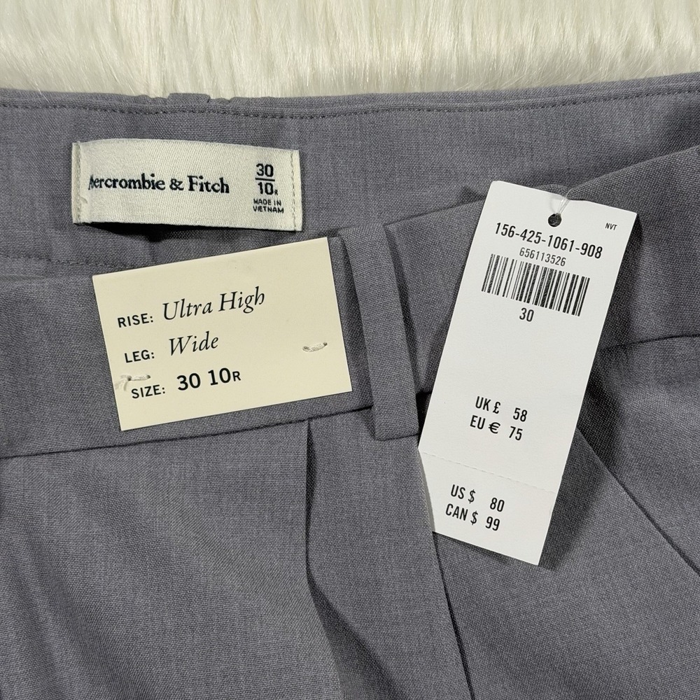 Abercrombie & Fitch Size 10 R / 30 R Gray Sloane High Tailored Wide Leg Pants - Picture 5 of 8